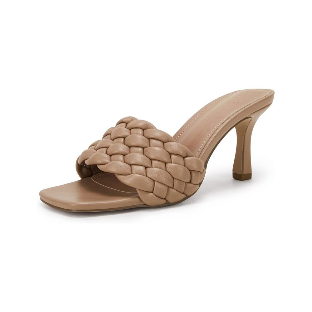 Women’s Square Open Toe Woven Mule Heeled Sandals